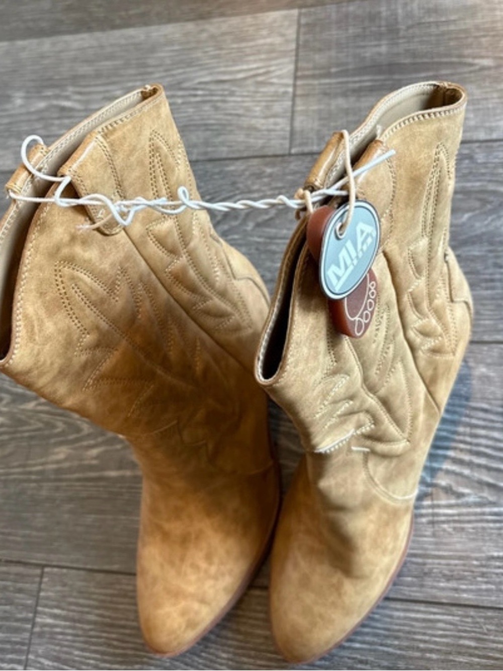 MIA Tan Suede Western-Style Ankle Boots
